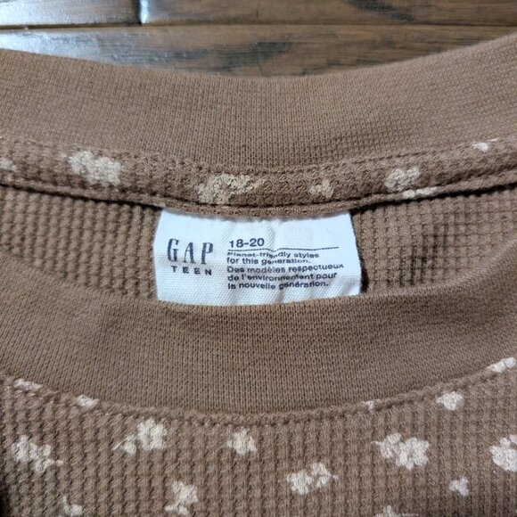 Gap kids waffle crew neck long sleeve shirt brown floral size XXL - Picture 4 of 12